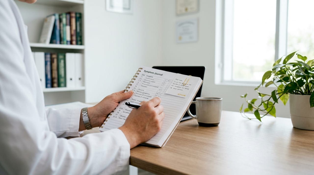 Doctor reviewing patient symptom journal