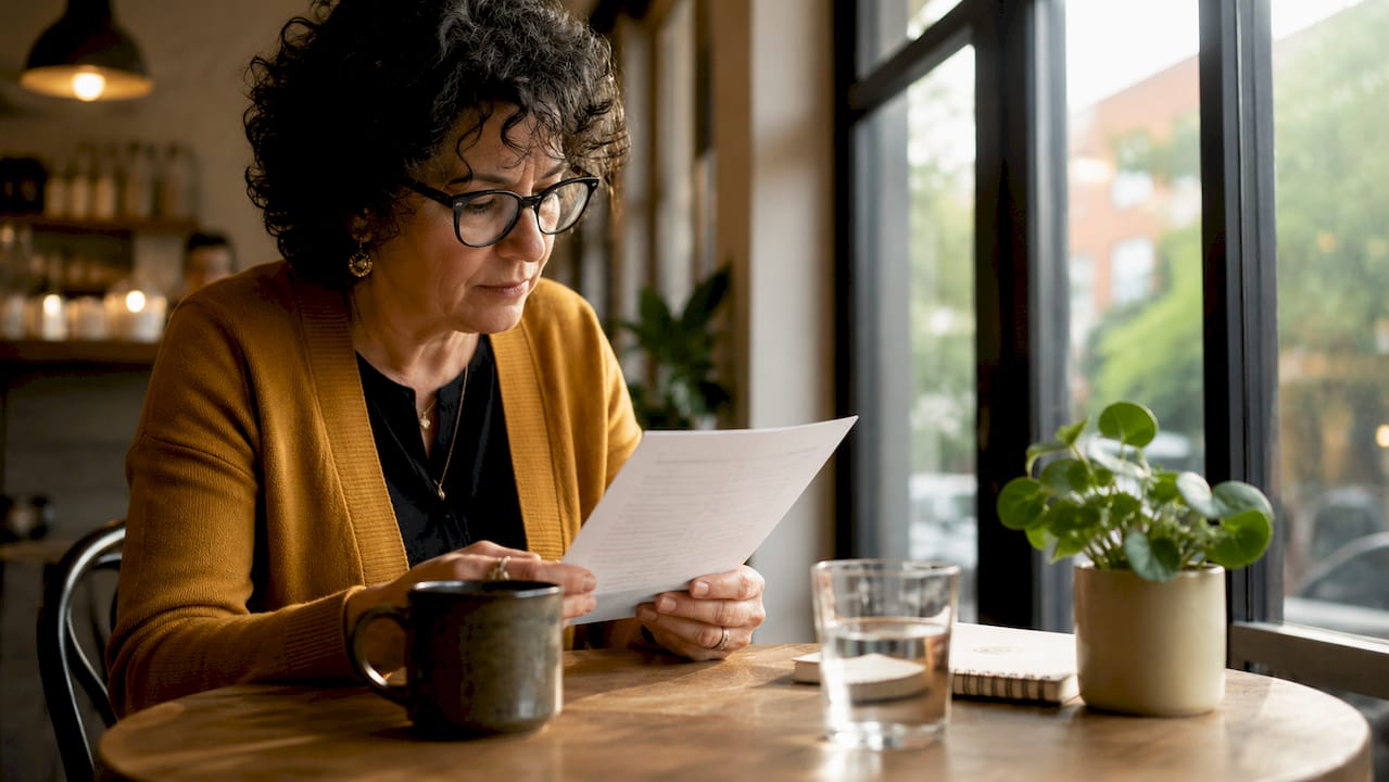 Woman reading supplement safety list at home