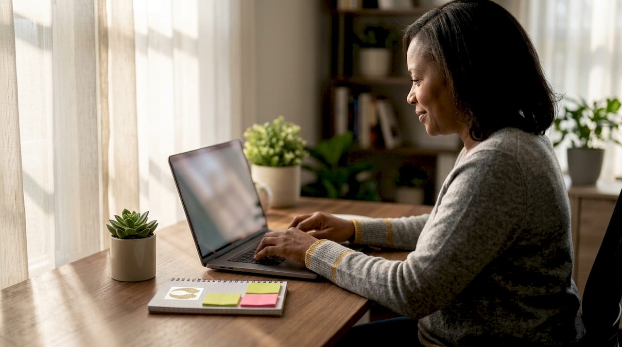 Woman donating to cancer research online at home