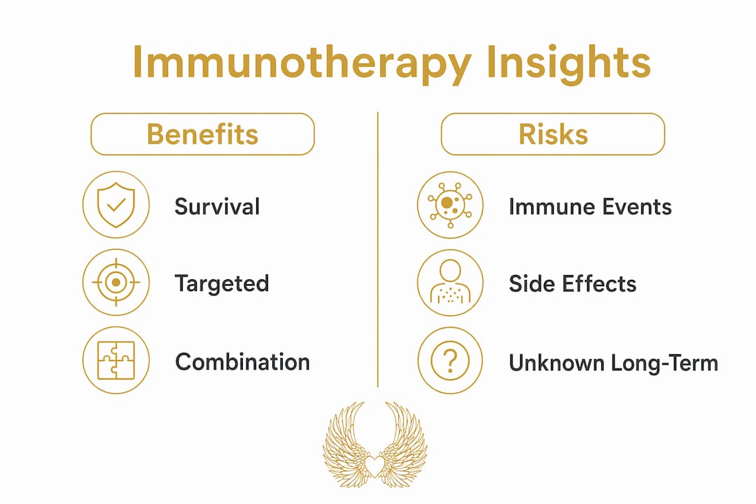 Infographic comparing benefits and risks of immunotherapy