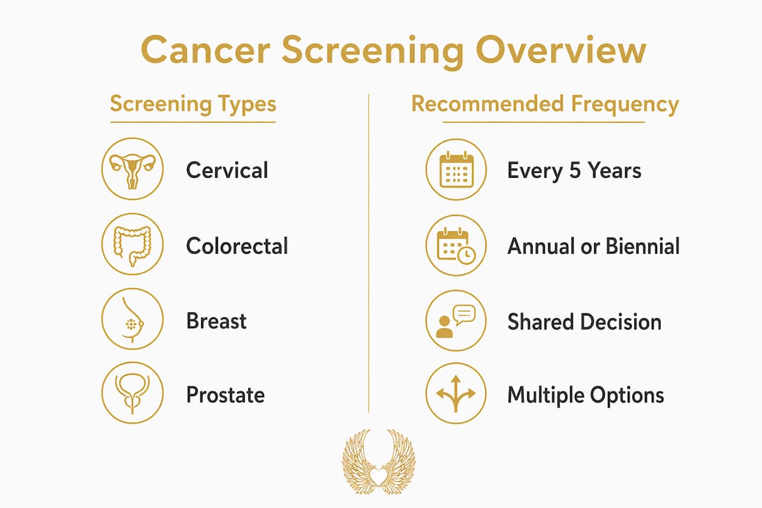 Infographic on cancer screening types and frequency