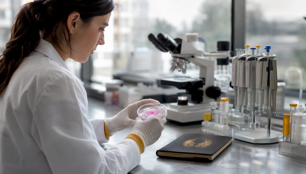 Lab technician handling cell cultures