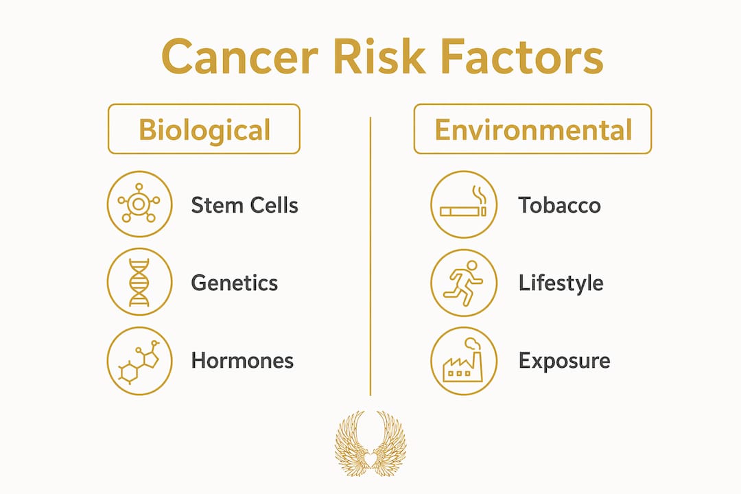 Infographic comparing biological and environmental cancer risk factors