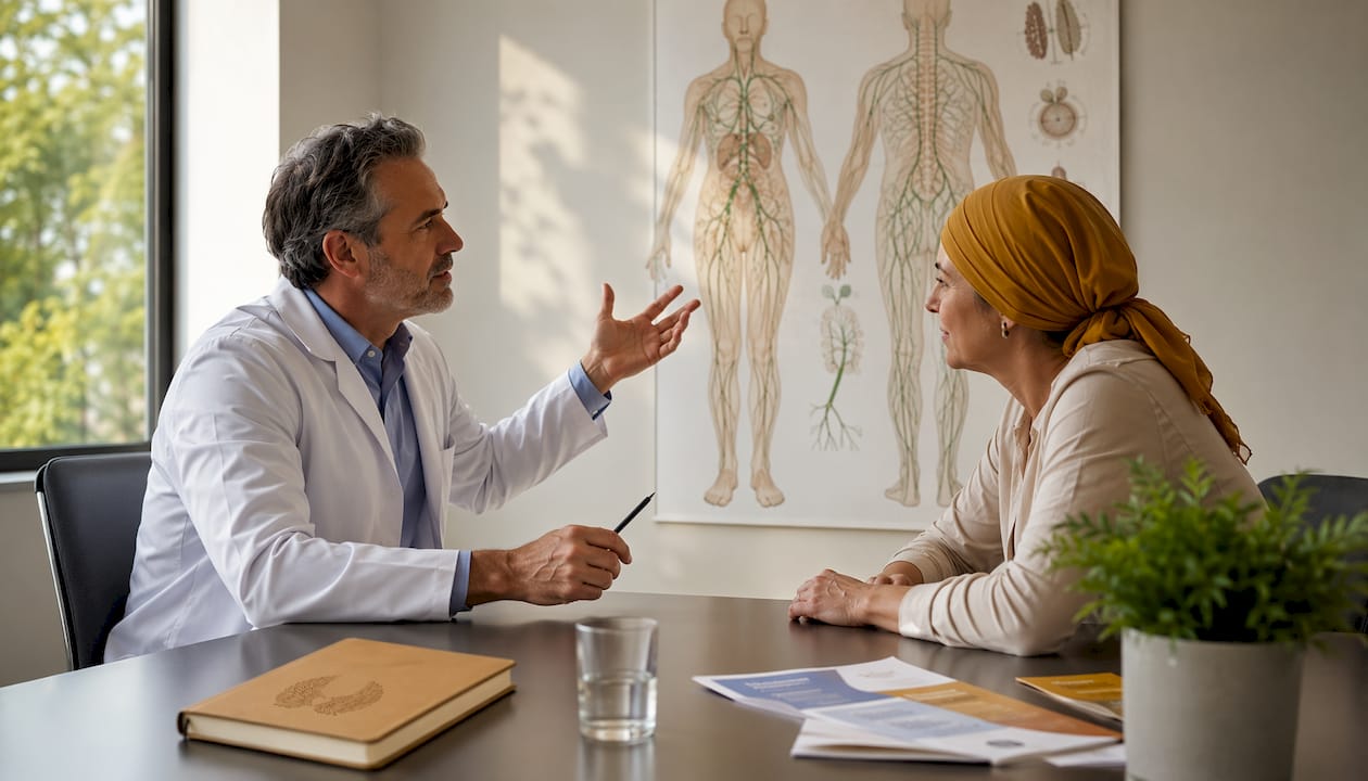 Doctor explaining lymph node importance to patient