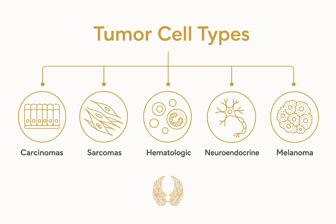 Infographic showing major tumor cell types hierarchy