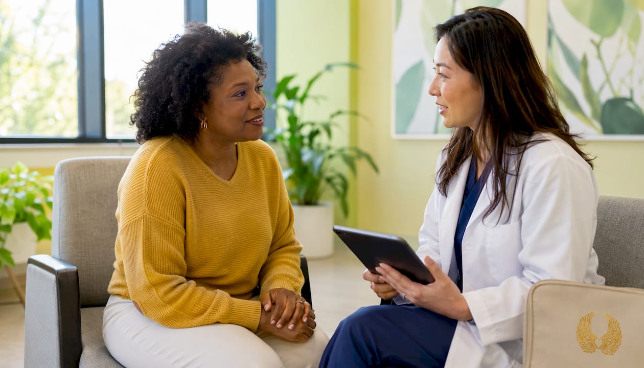 Patient and oncologist discussing immunotherapy trial
