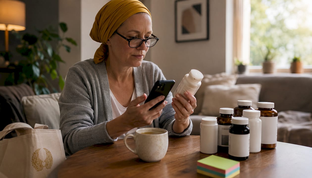 Patient photographing vitamin bottle label