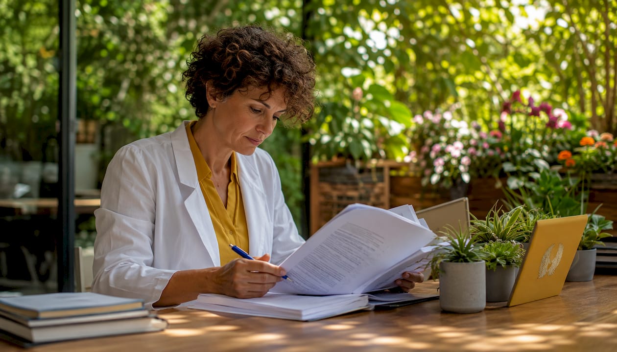 Oncologist reviewing cancer treatment information