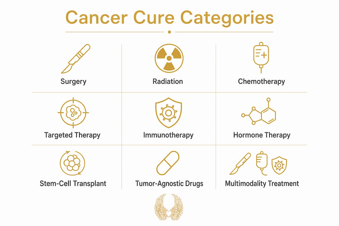 Infographic showing hierarchy of cancer cure treatment categories
