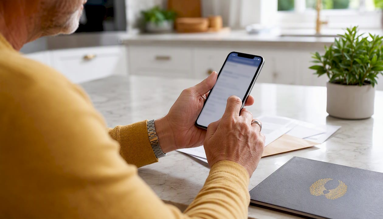 Hands holding phone checking charity eligibility online