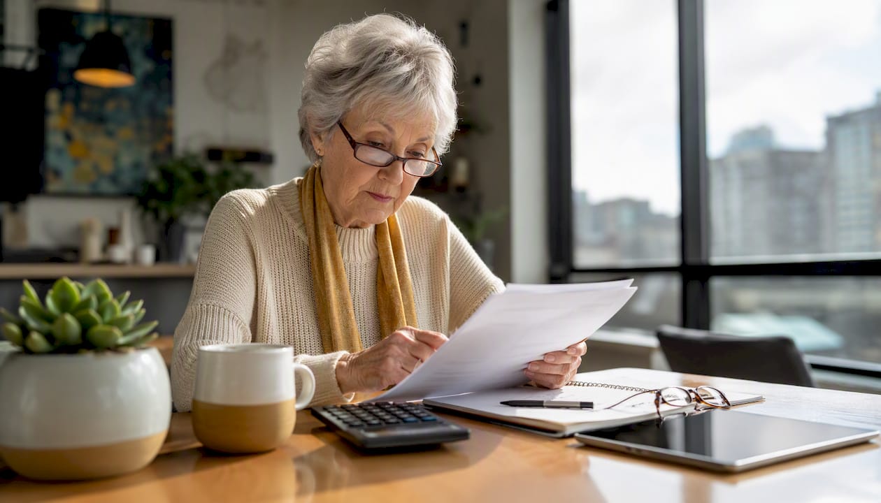 Senior woman reviewing IRA charitable donation paperwork