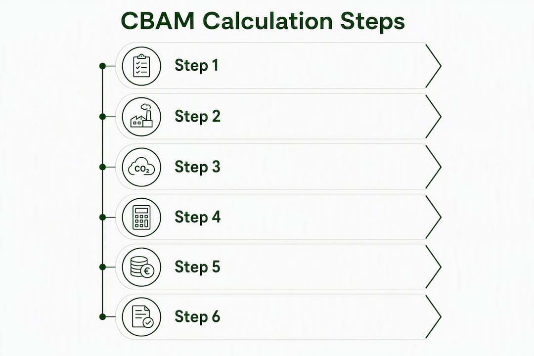 Infographic illustrating six steps of CBAM calculation
