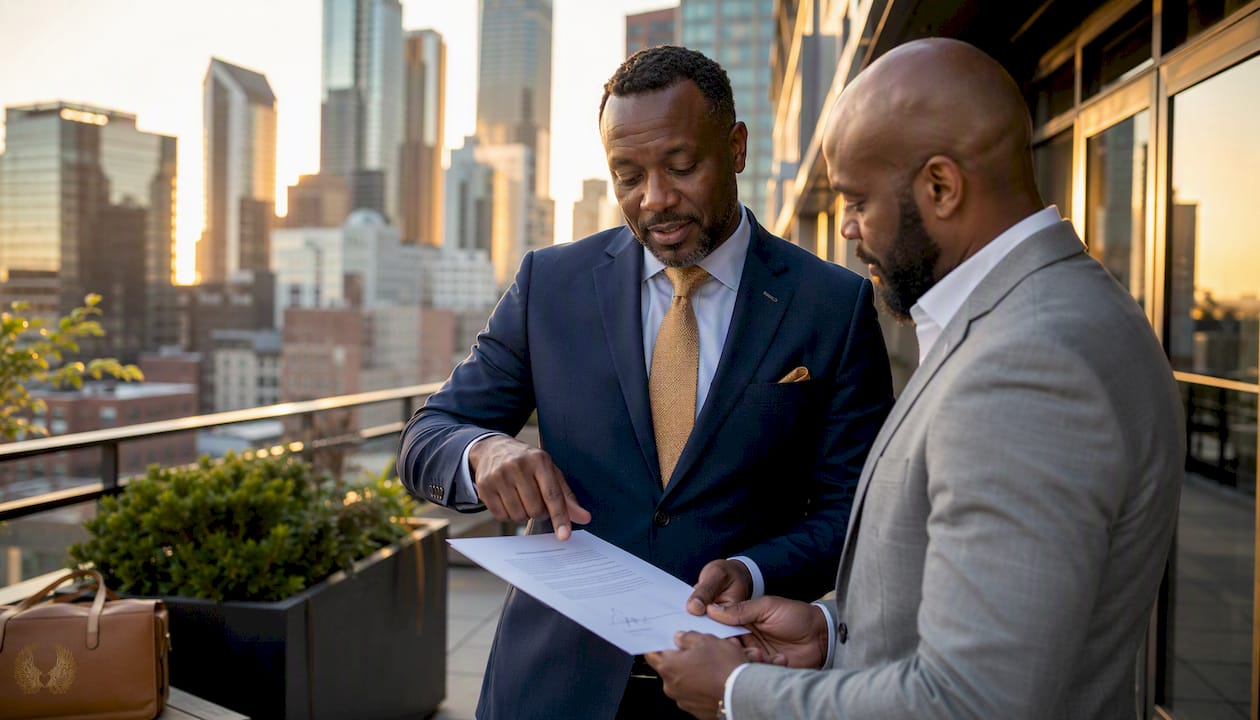Businessman reviewing sponsorship agreement