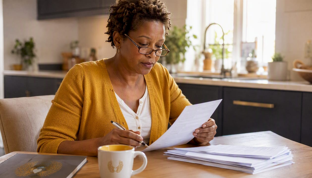 Woman reviewing charitable donation receipt