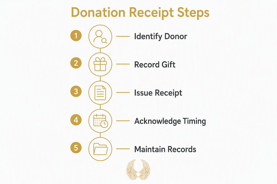 Infographic illustrating steps to create donation receipts