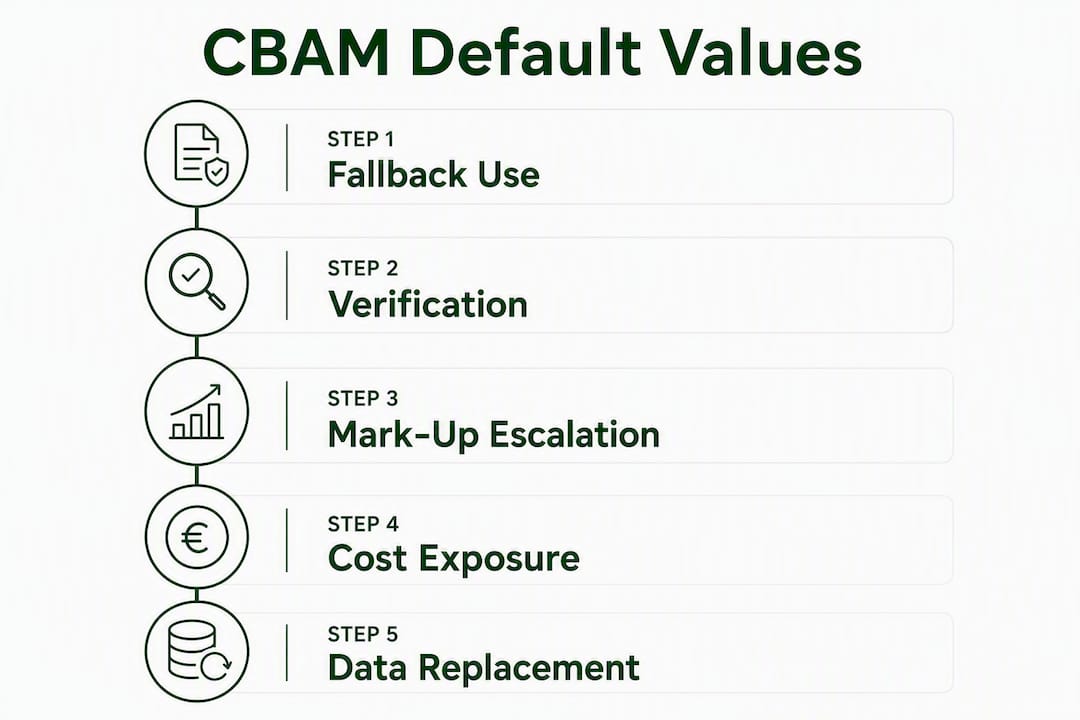 Infographic showing CBAM default values process steps
