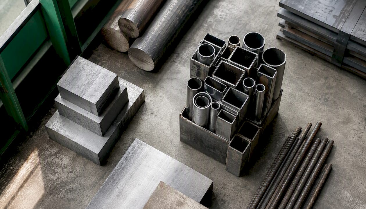 Close-up of steel and aluminum raw materials