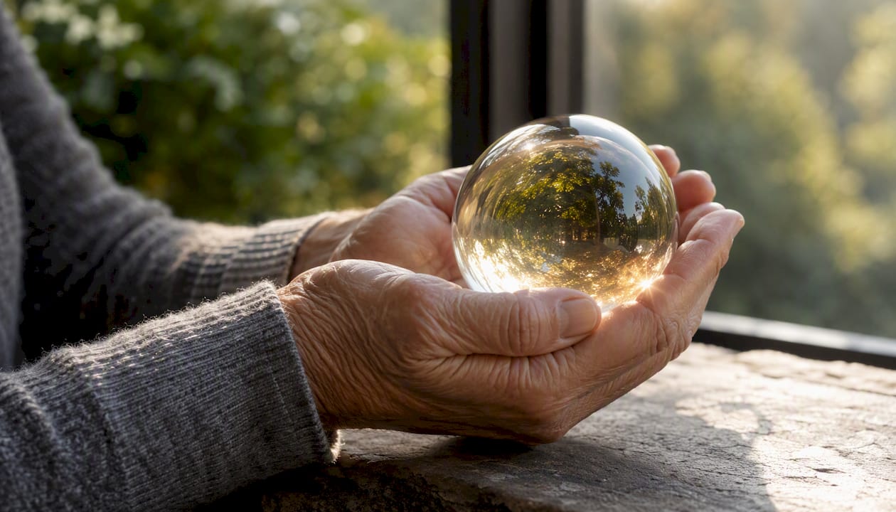 Hands holding glowing sphere symbolizing hope