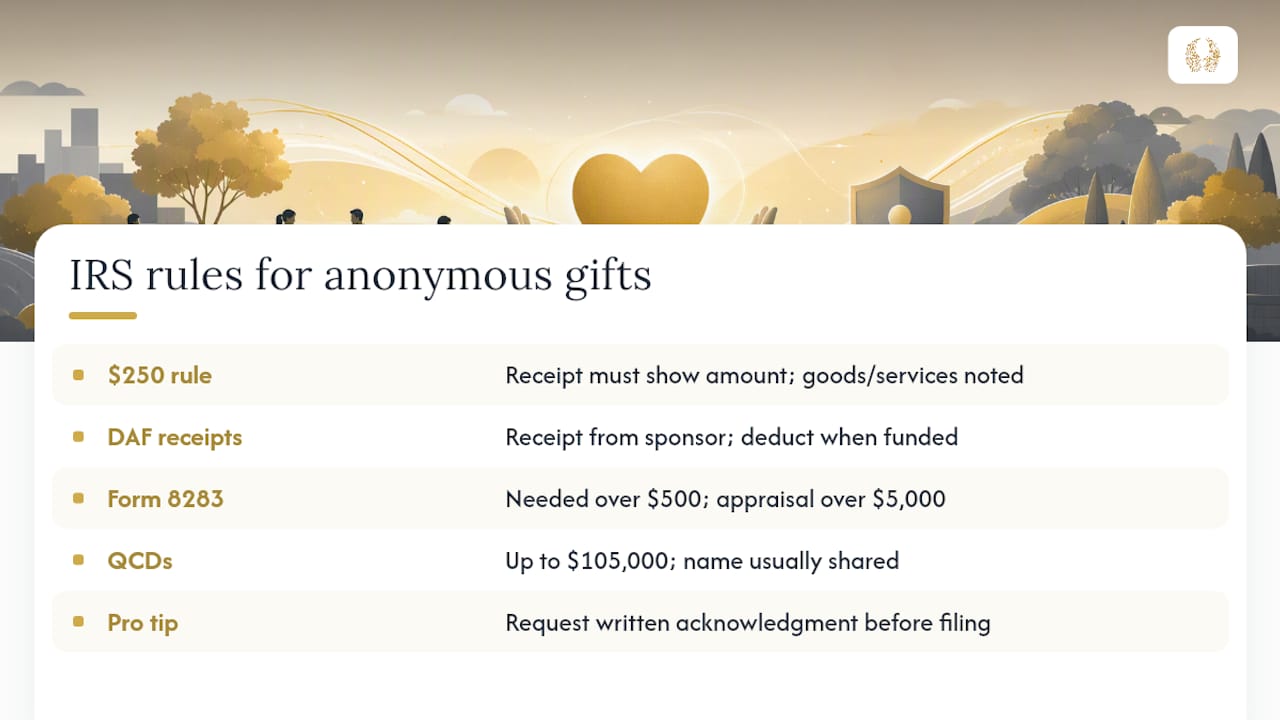 What IRS and tax rules apply to anonymous gifts? — overview diagram