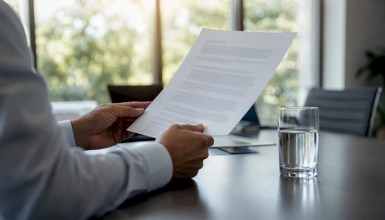 Hands holding clinical trial insurance policy