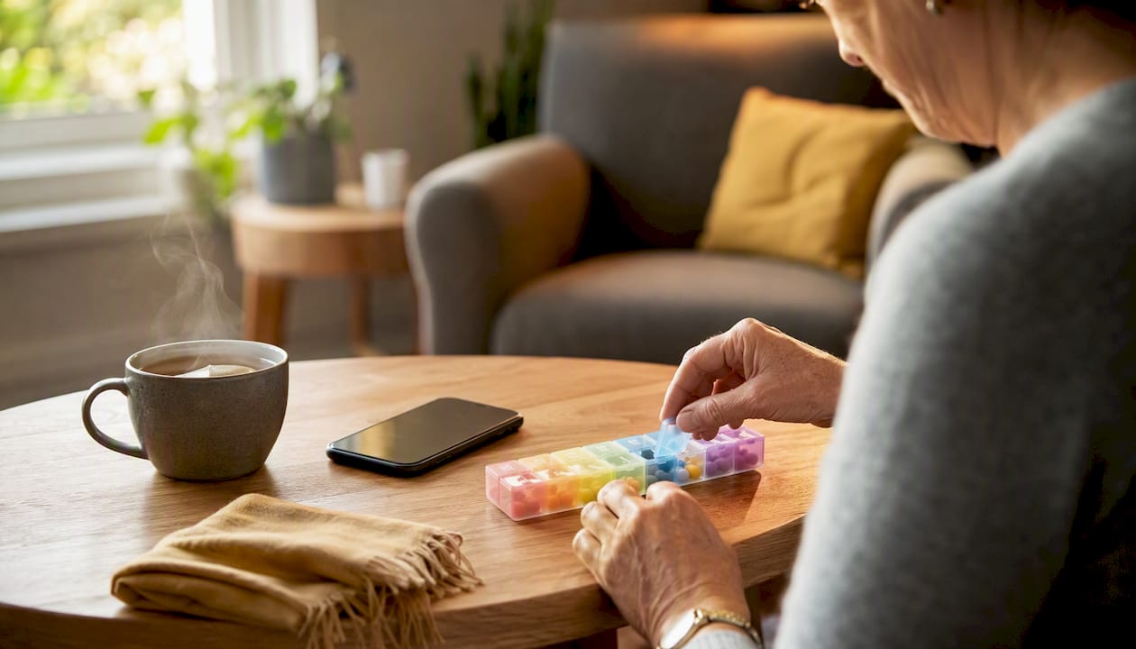 Hands organizing medication during clinical trial