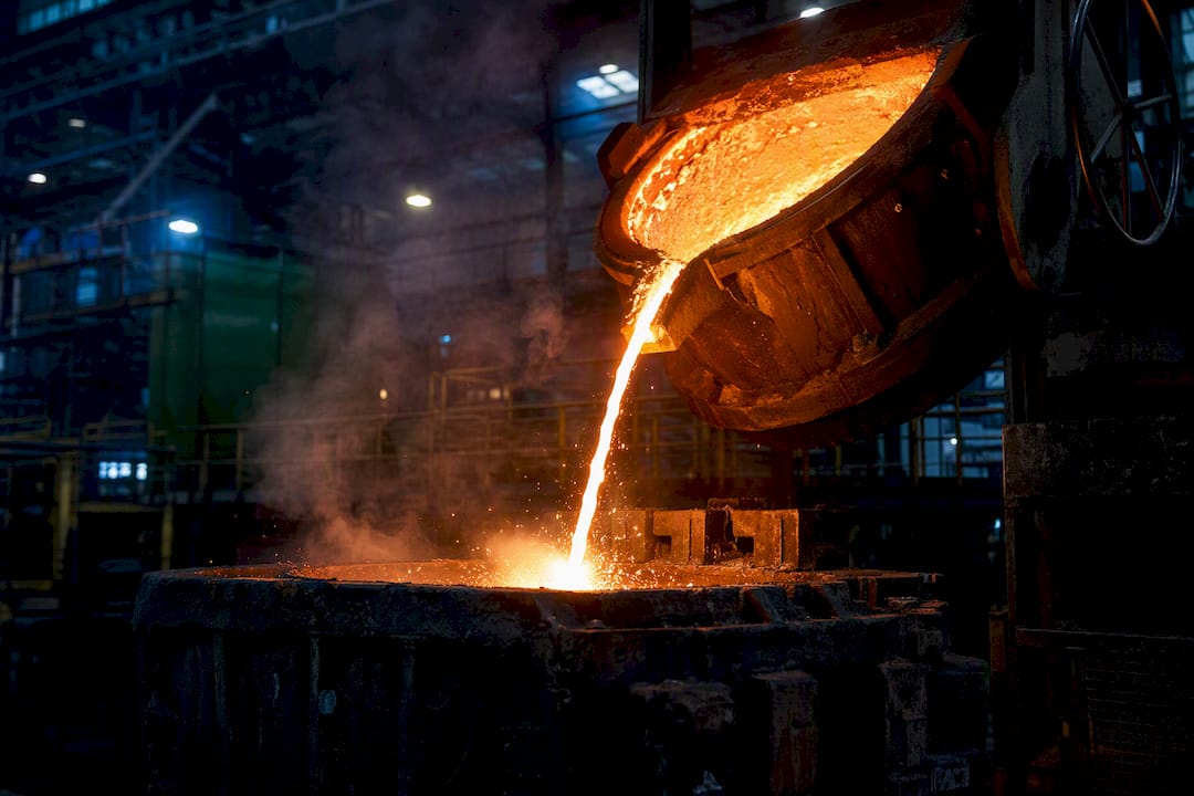 Molten steel pouring in steel factory