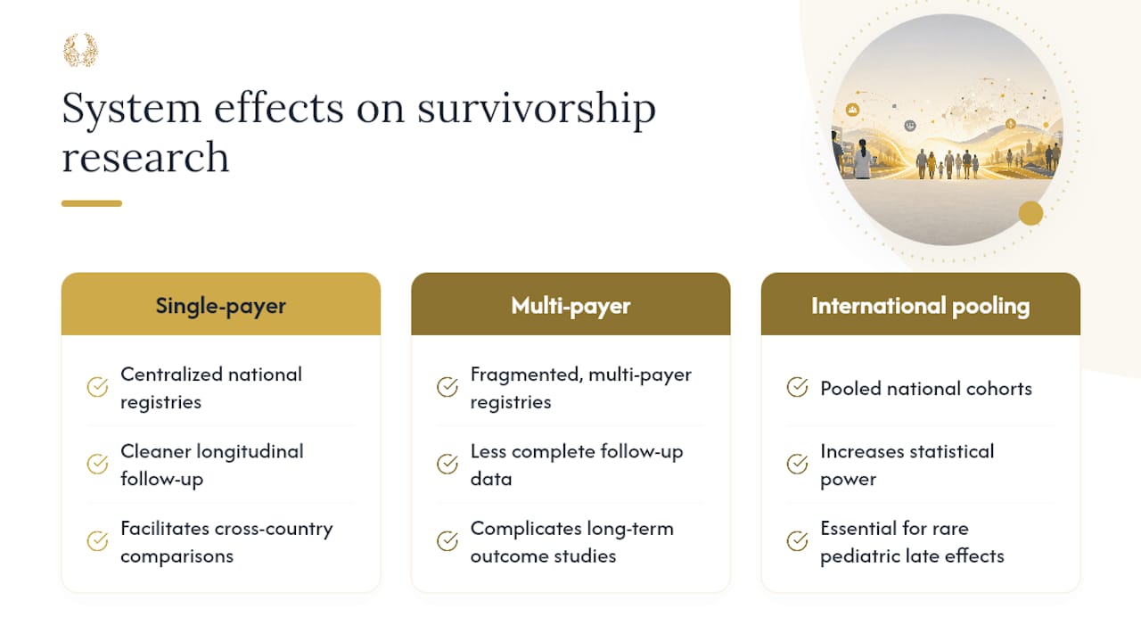 What Global Efforts Support Survivorship Research? — overview diagram