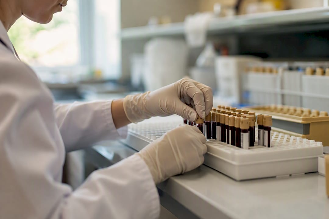 Lab technician loading sequencing machine