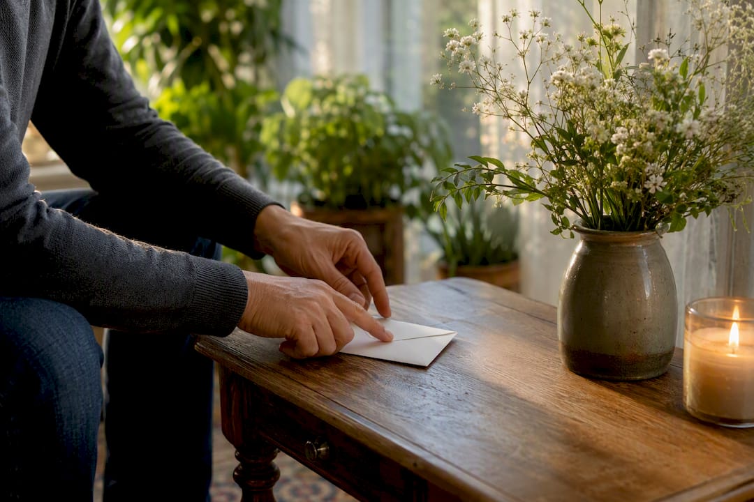 Hands placing memorial donation envelope