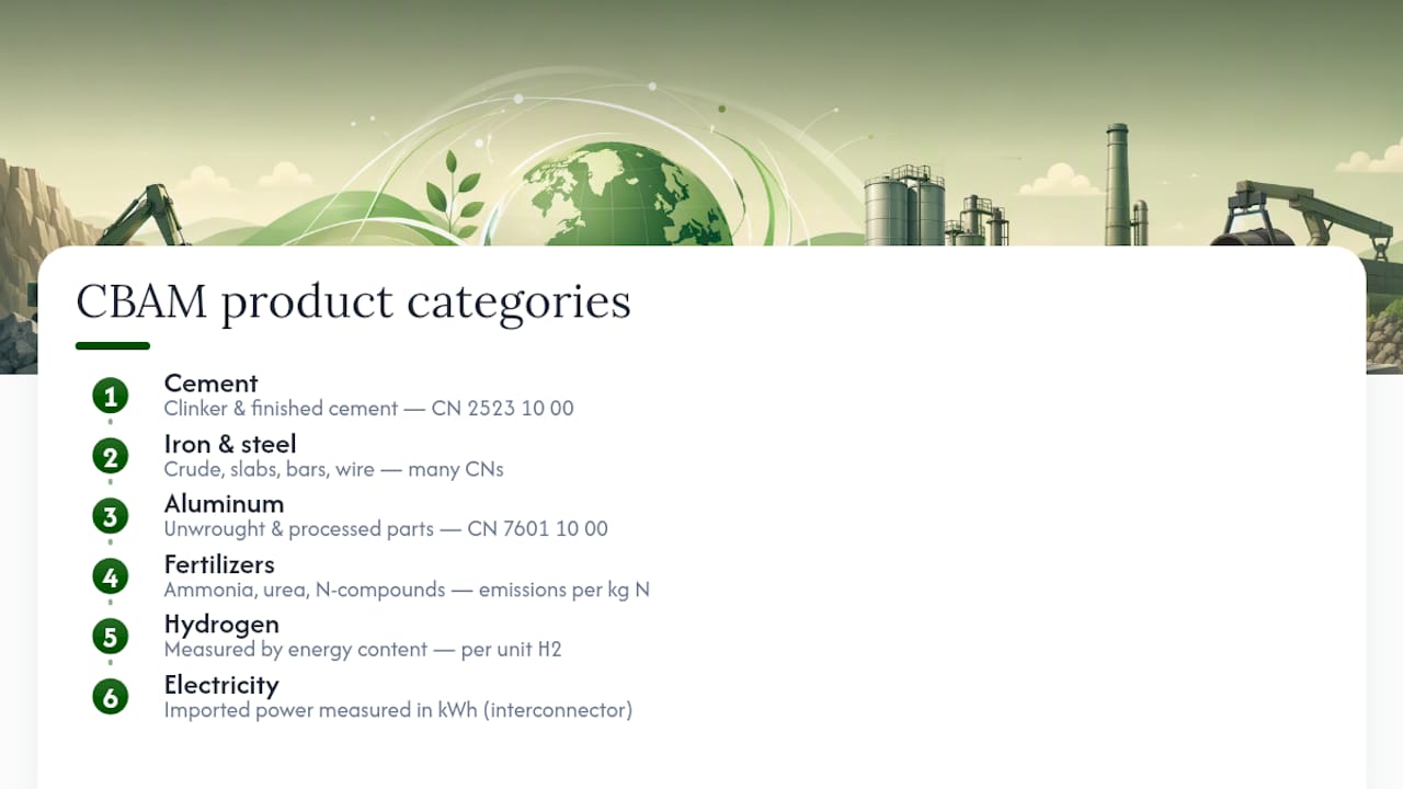 Diagram showing CBAM sectors and CN code categories