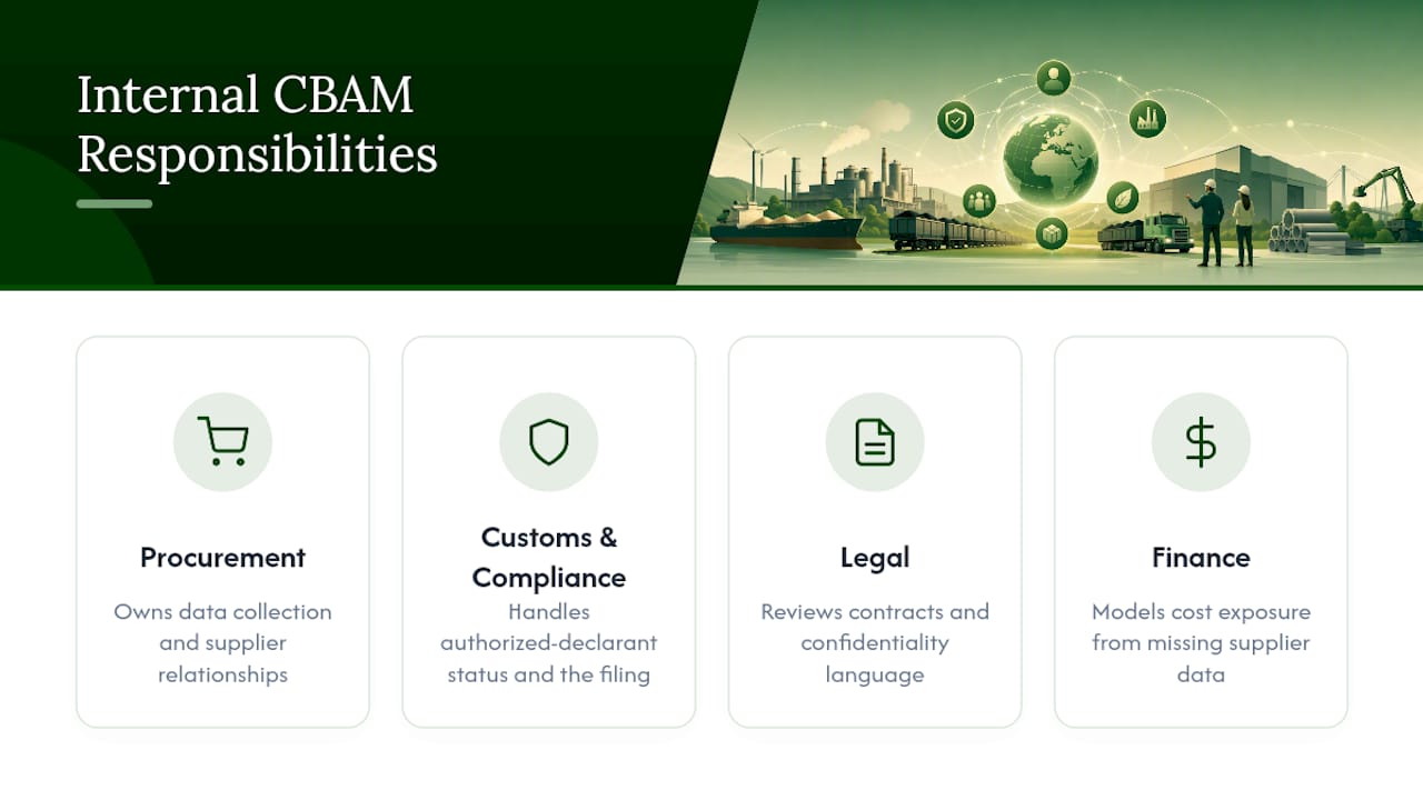 Diagram of internal team roles in CBAM supplier briefing