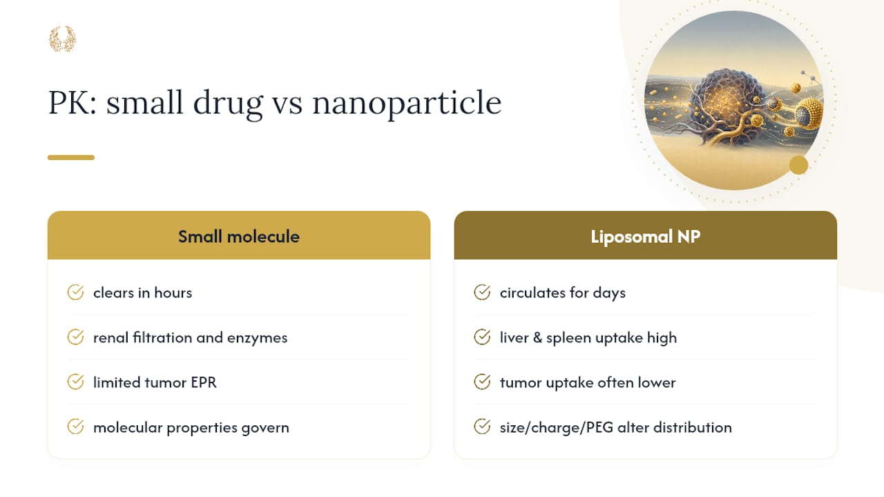 Pharmacokinetic comparison of nanoparticles and small drugs