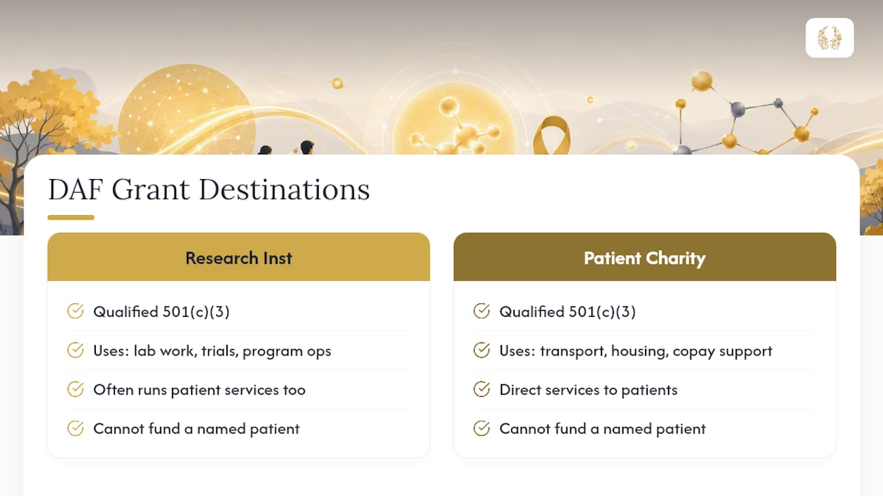 Diagram comparing DAF grants for research and patient services