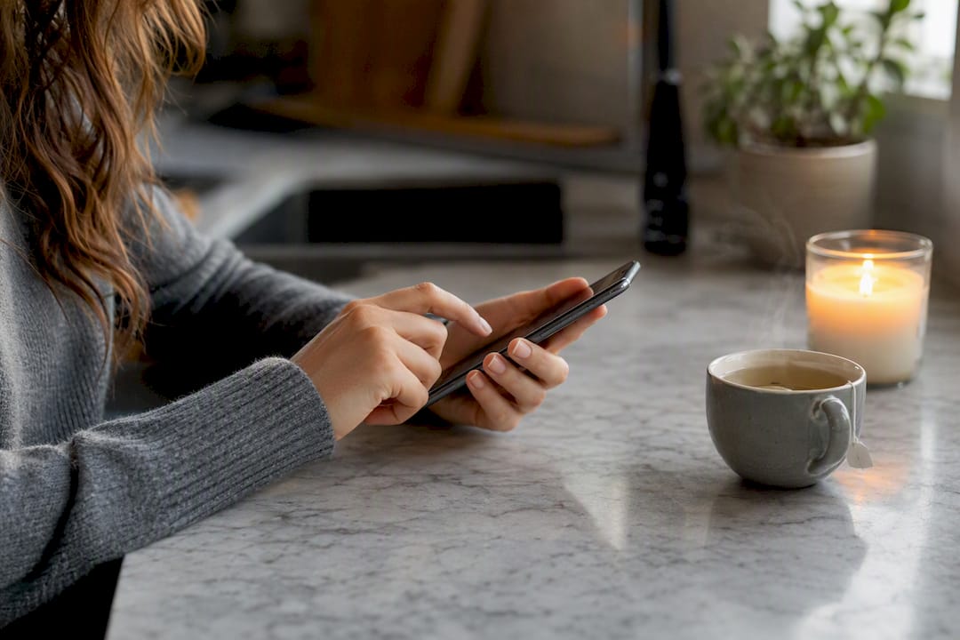 Hands interacting with smartphone for monthly subscription