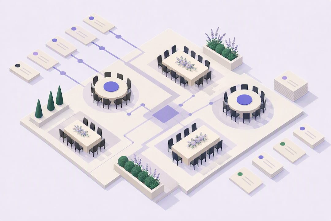 Isometric wedding seating chart title illustration