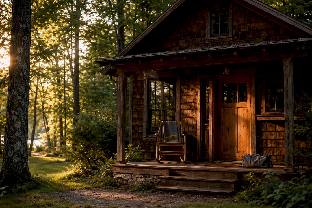 Welcoming cabin representing auction getaway