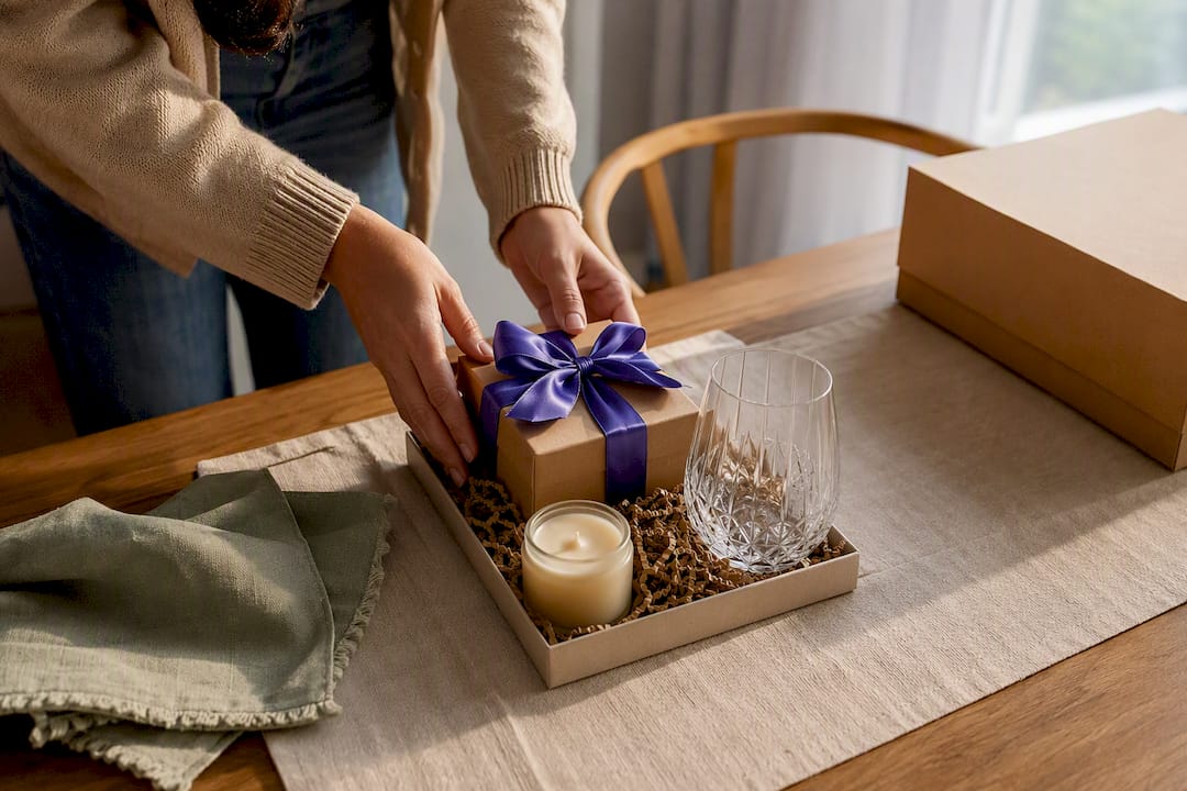 Hands arranging a virtual gala donor kit