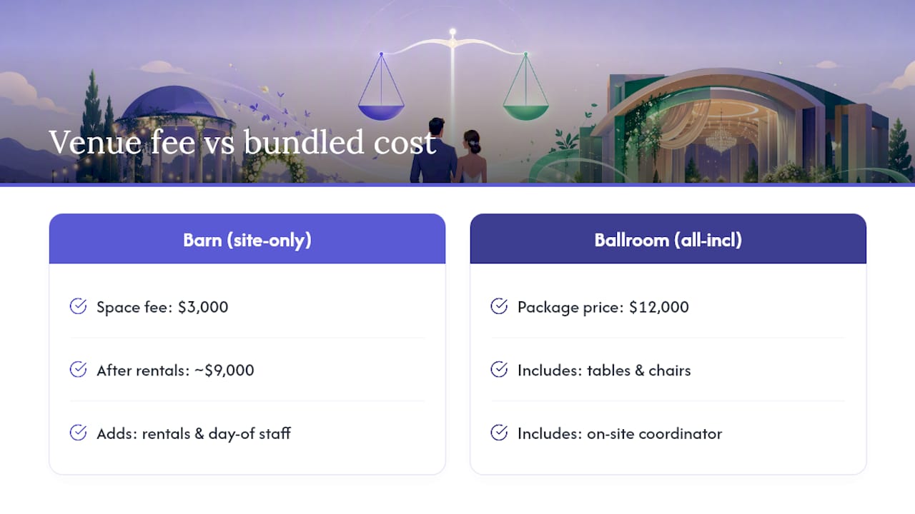 Venue quotes compared by included rental costs
