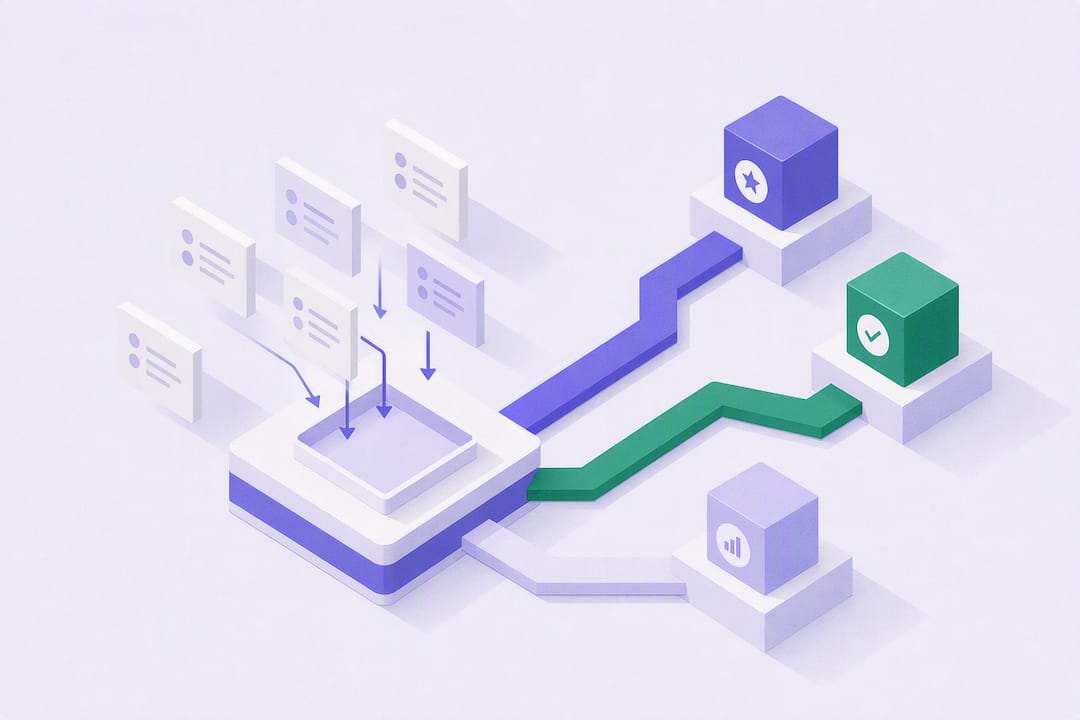 Isometric illustration of survey feedback becoming action