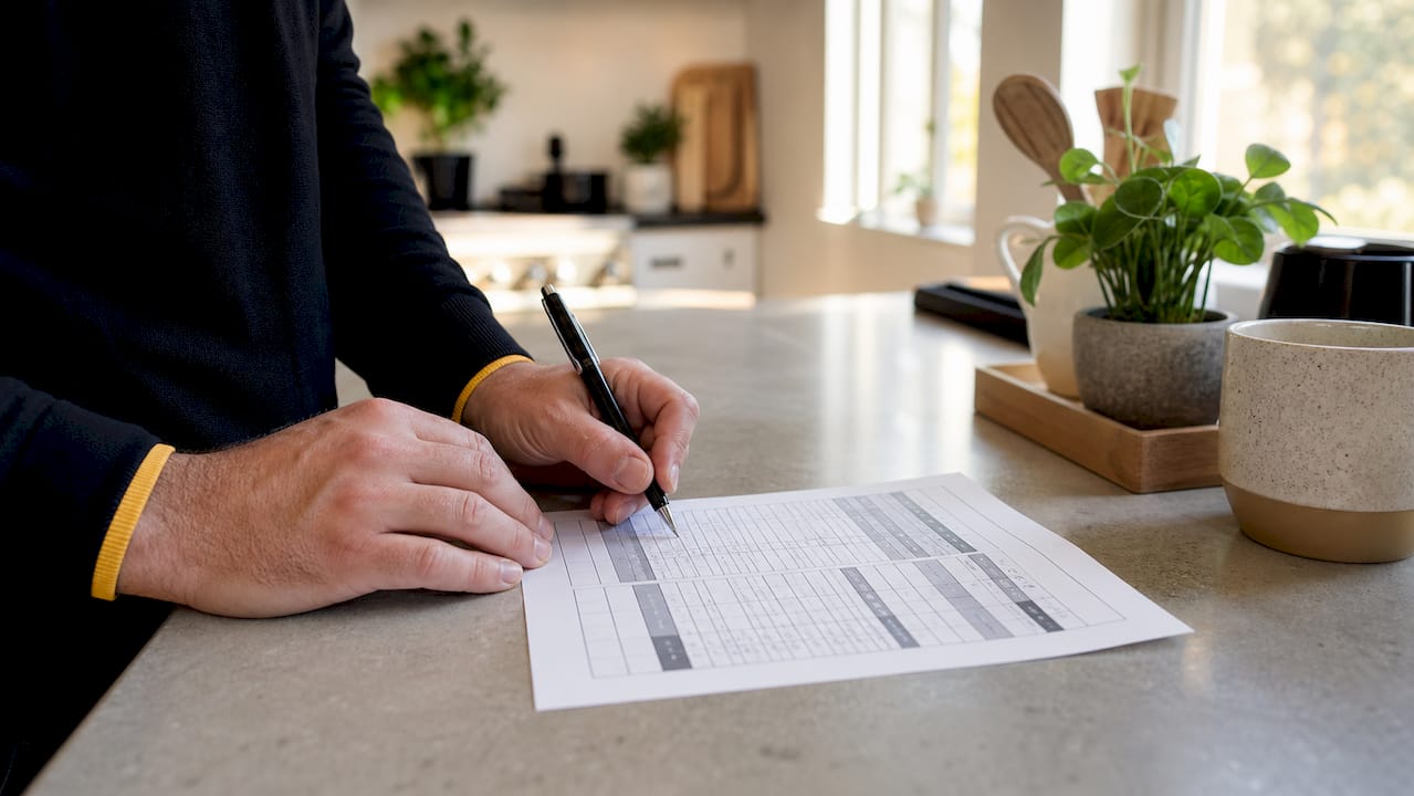 Manos registrando horarios en una hoja de cálculo