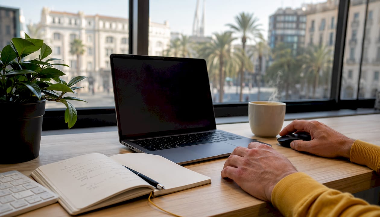 Persona gestionando su jornada laboral desde el portátil con un programa de control de horarios