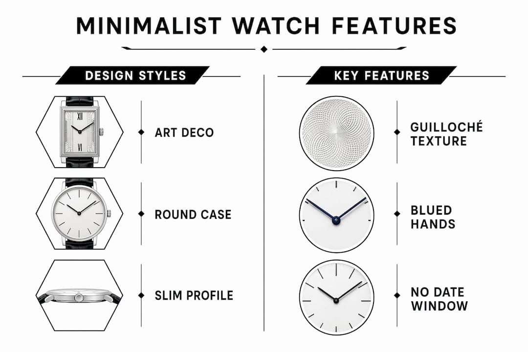 Infographic comparing minimalist watch design styles and features