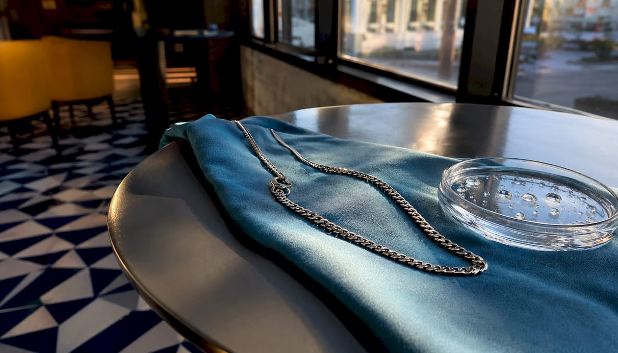 Close-up of 316L stainless steel water resistant necklace