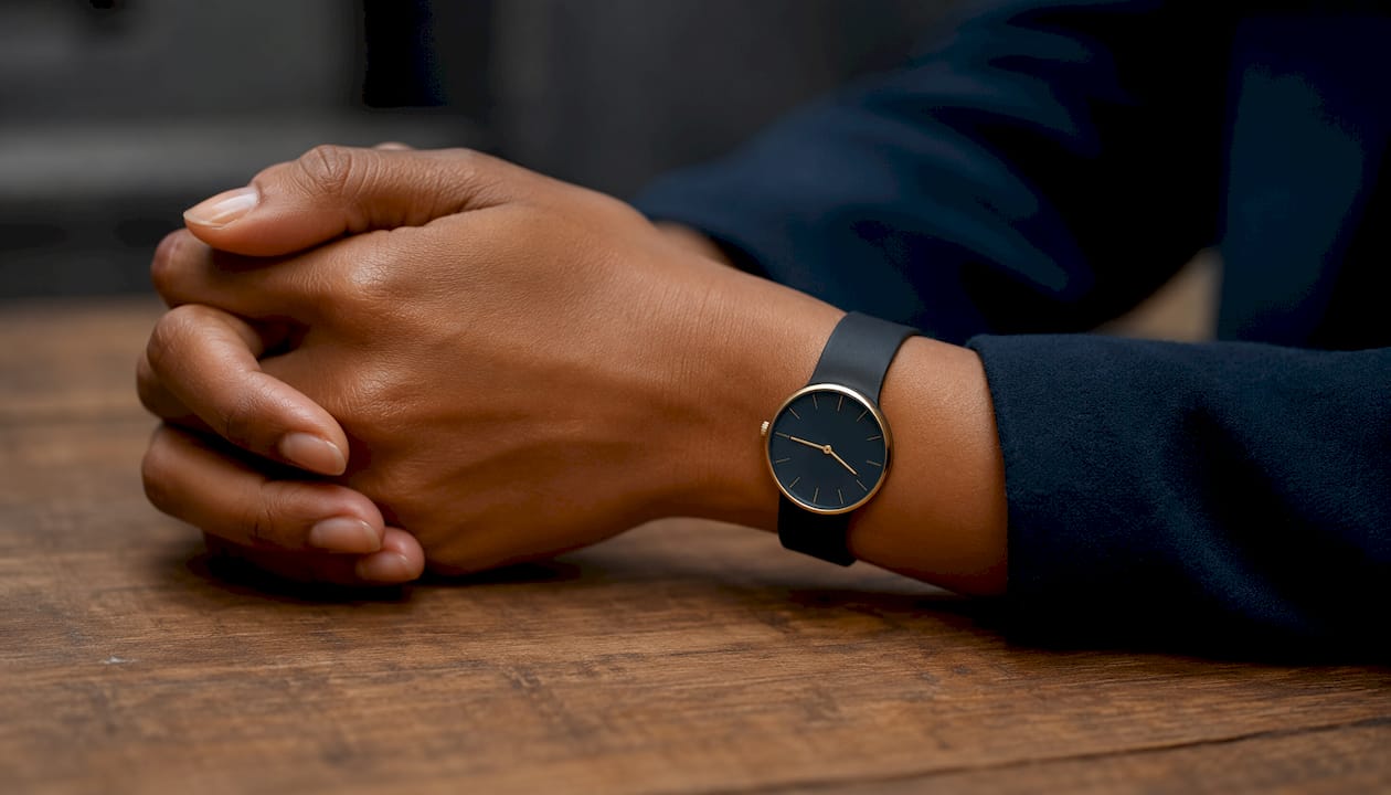 Close-up hands showing comfy ultra-thin watch fit