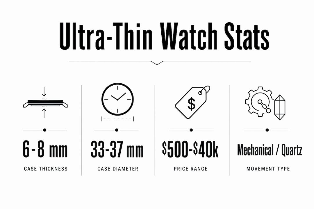 Infographic showing ultra-thin watch key stats summary
