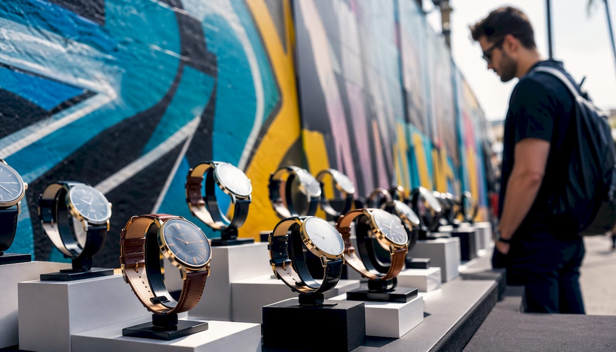 Ultra thin watches displayed in boutique