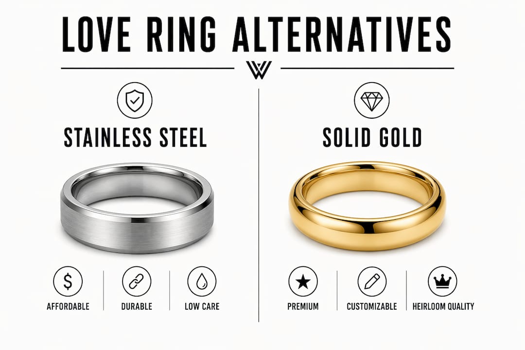 Infographic comparing stainless steel and solid gold rings