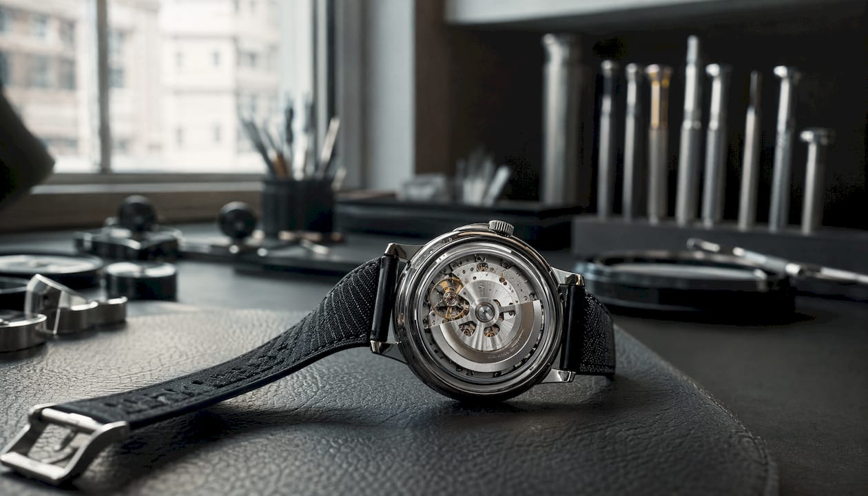 Close-up of automatic watch mechanical movement