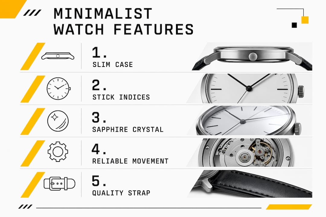 Infographic illustrating key minimalist watch features