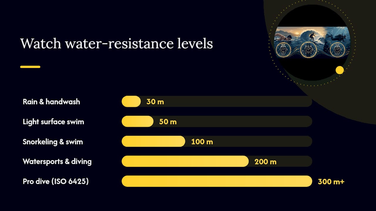 Diagram of water resistance ratings and activities